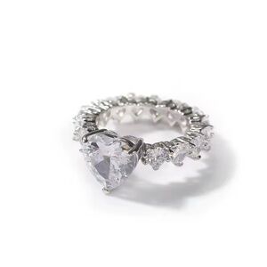Heart ring SIZE 8 Luxury Pink White CZ Iced Out Bling Full Heart Cubic Zirconia